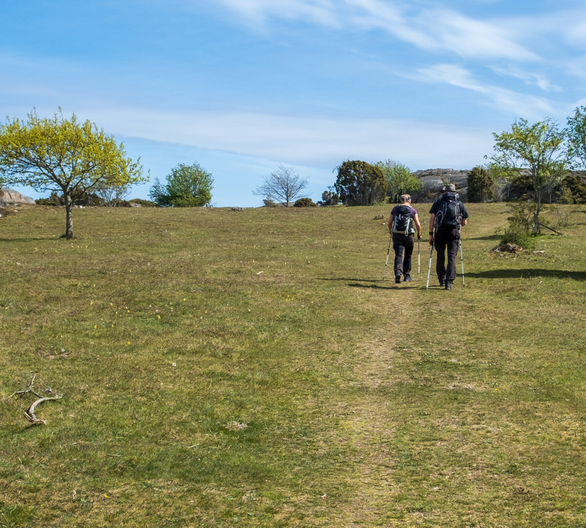 Två vandrare på en på stig. Foto.