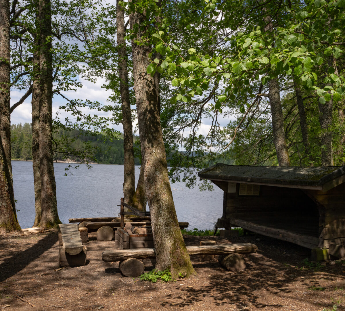 Vindskydd vid sjö. Foto.