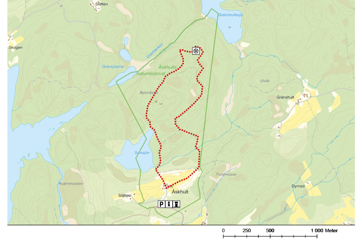 Röd stig i Äskhult. Karta.