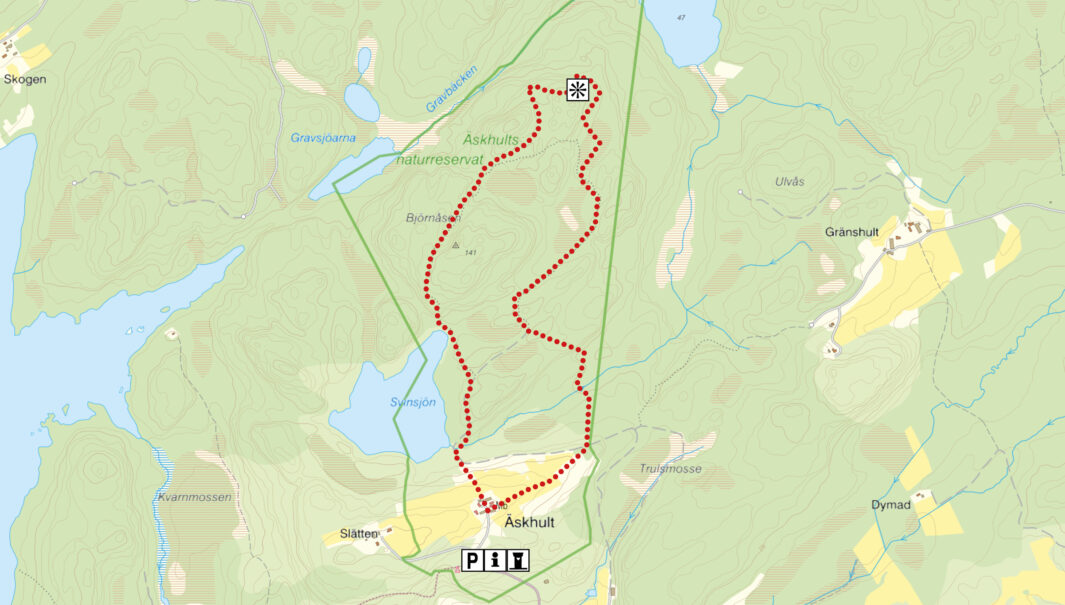 Röd stig i Äskhult. Karta.