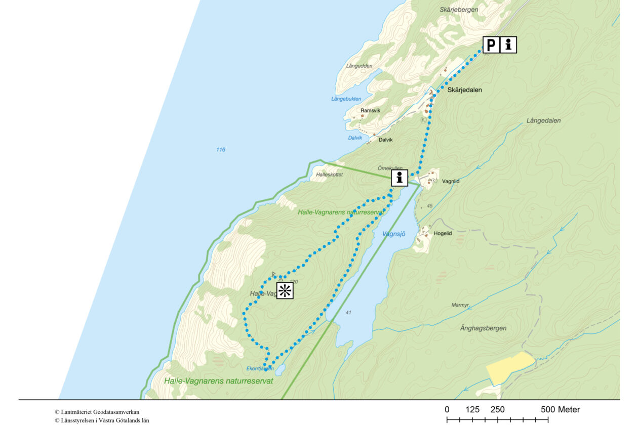 Vandringsförslag i naturreservatet Halle vagnaren. Karta.